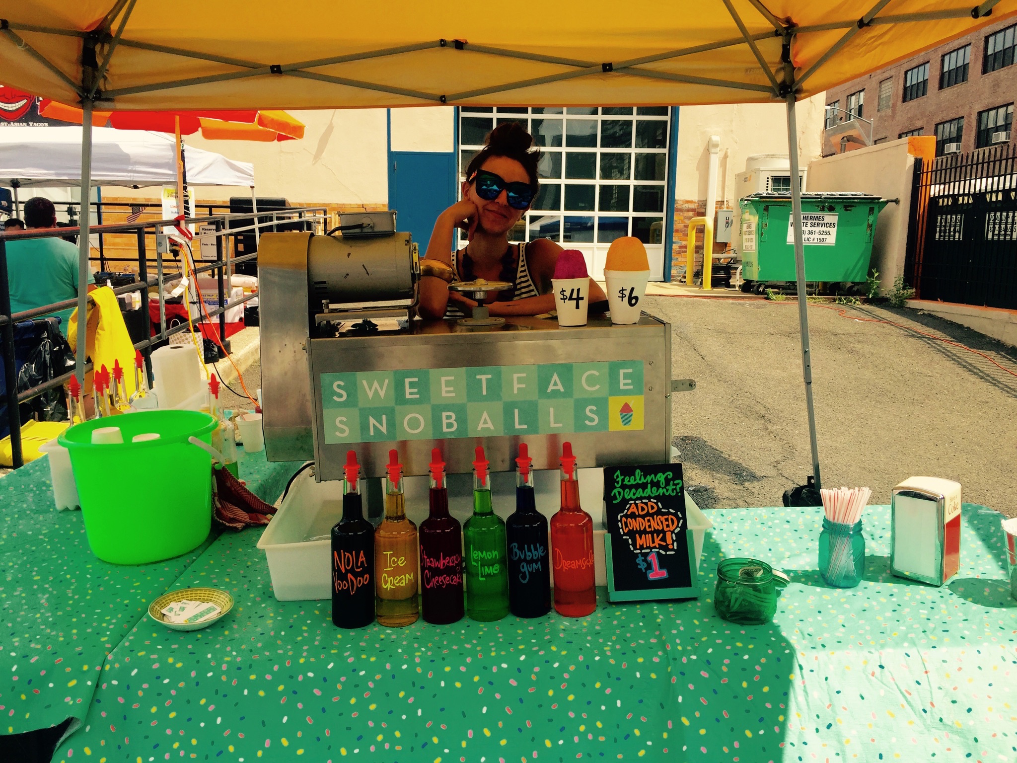 Rebecca Dukert of Sweetface Snoballs selling her snoballs at LIC Flea and Food