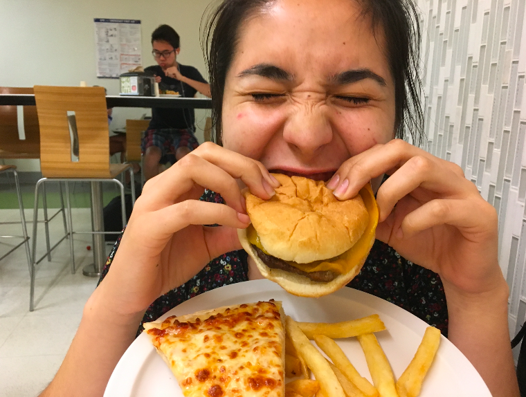 NYU Precollege student Annalisa Manabat splurges after her last final at Weinstein, a buffet style dining hall. 