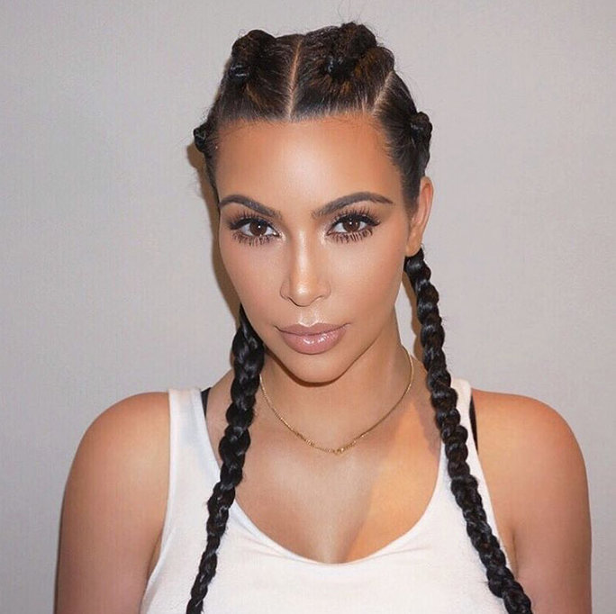 Kim Kardashian shown wearing cornrows on her Instagram.