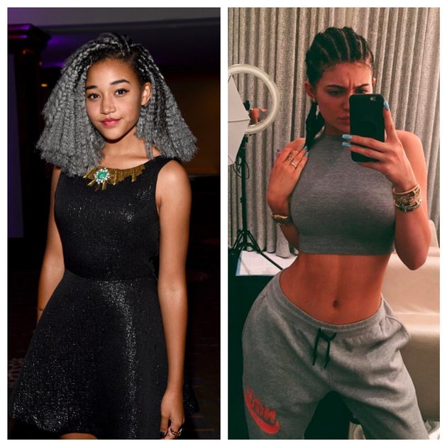 Amandla Steinberg (left) and Kylie Jenner in cornrows (right) .