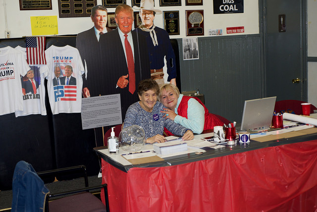 Volunteers Aida Velez and Barbara Scis at the so-called "Deplorable Volunteer Center" created by Bob Bolus in Scranton, PA. Photo: Charles Rollet